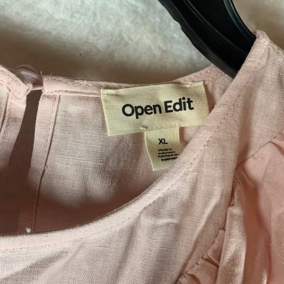 Open Edit Crop Top Womens XL Pink Sleeveless‎ Ruffle Crew Neck Linen Ruched 6387 - Picture 3 of 7
